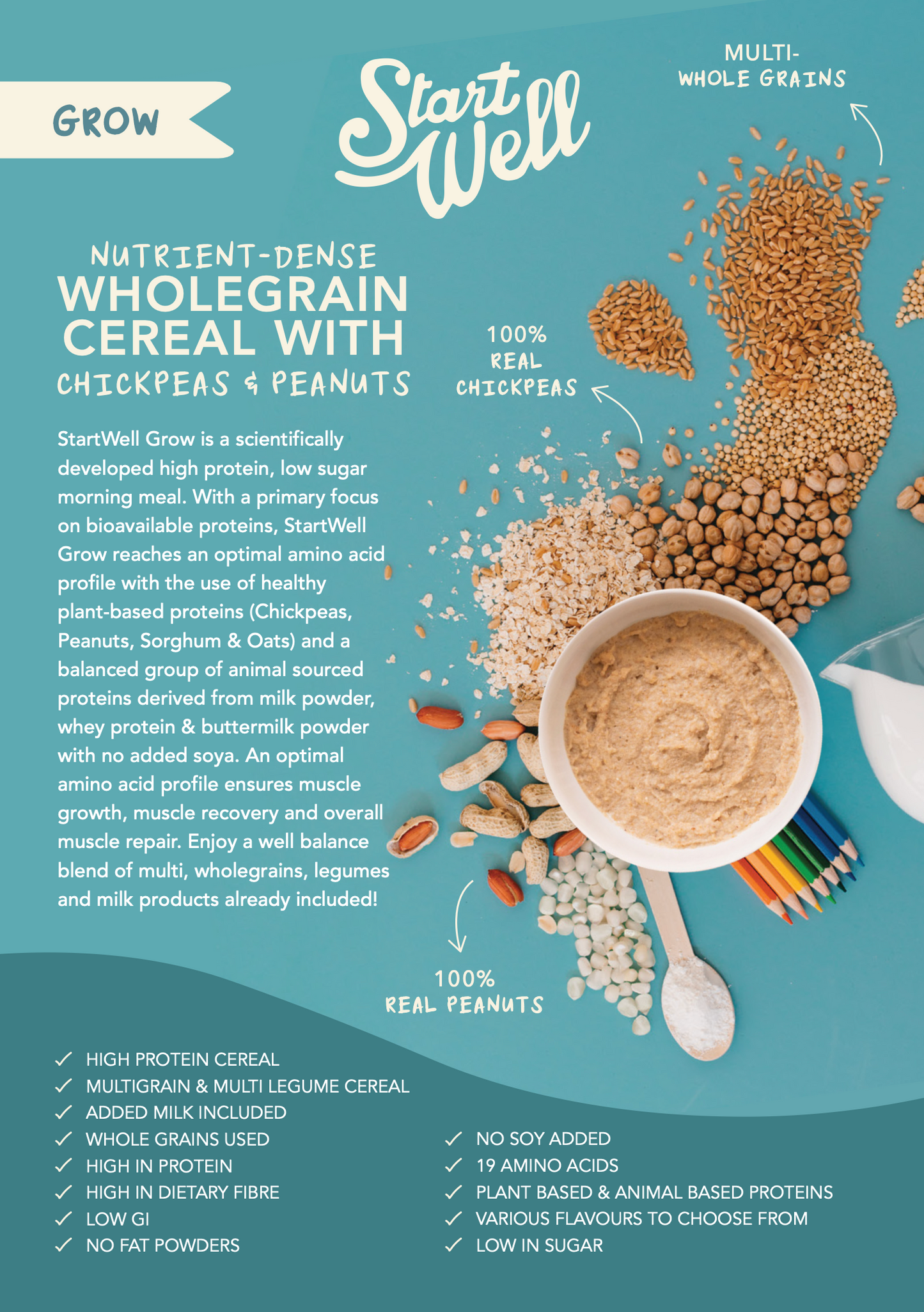 StartWell Kids - High Protein, Multi Whole Grain & Legume Cereal (500g Refill bag)