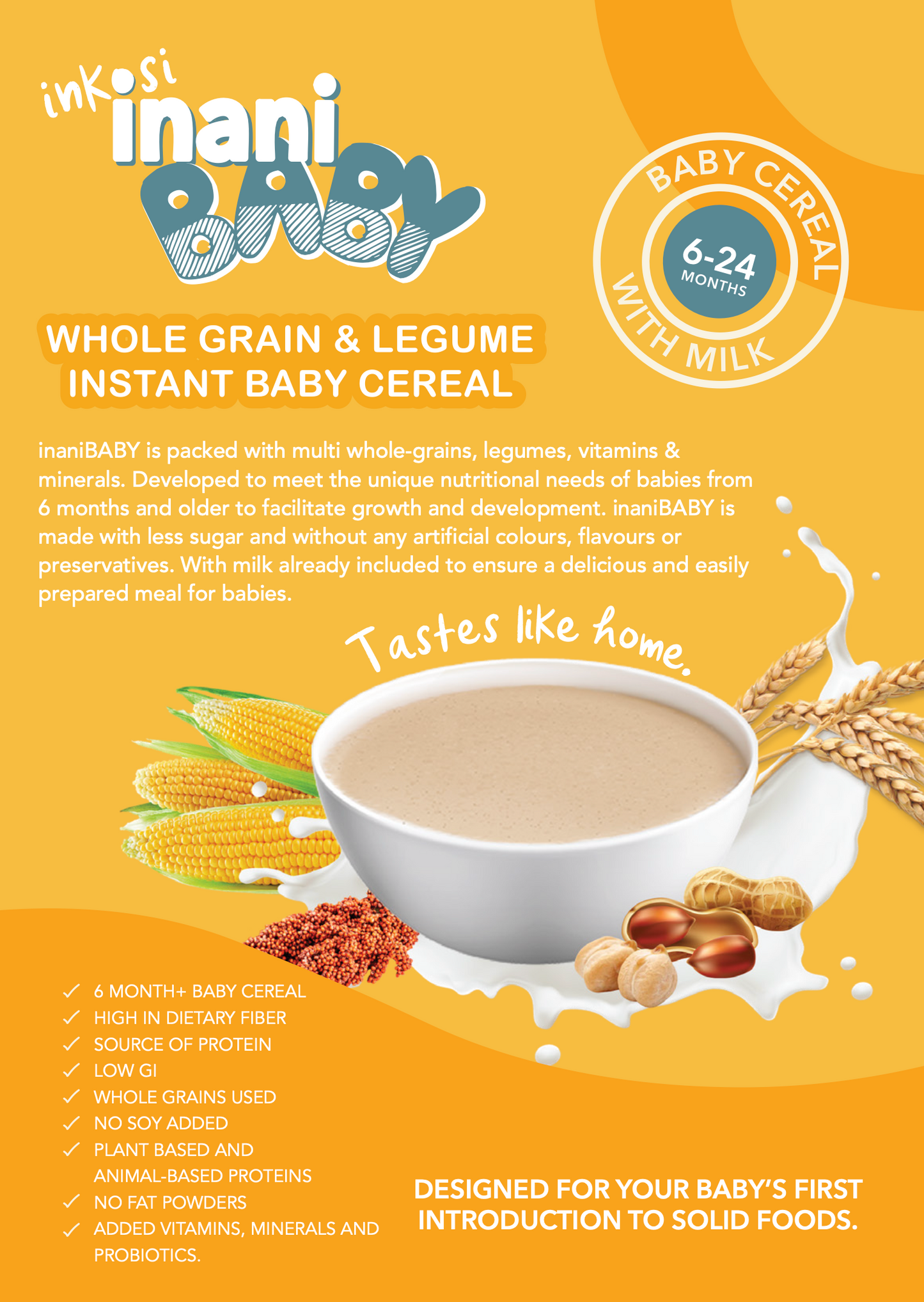 inaniBABY - Whole grain & Legume +6months Baby Cereal (250g Box)