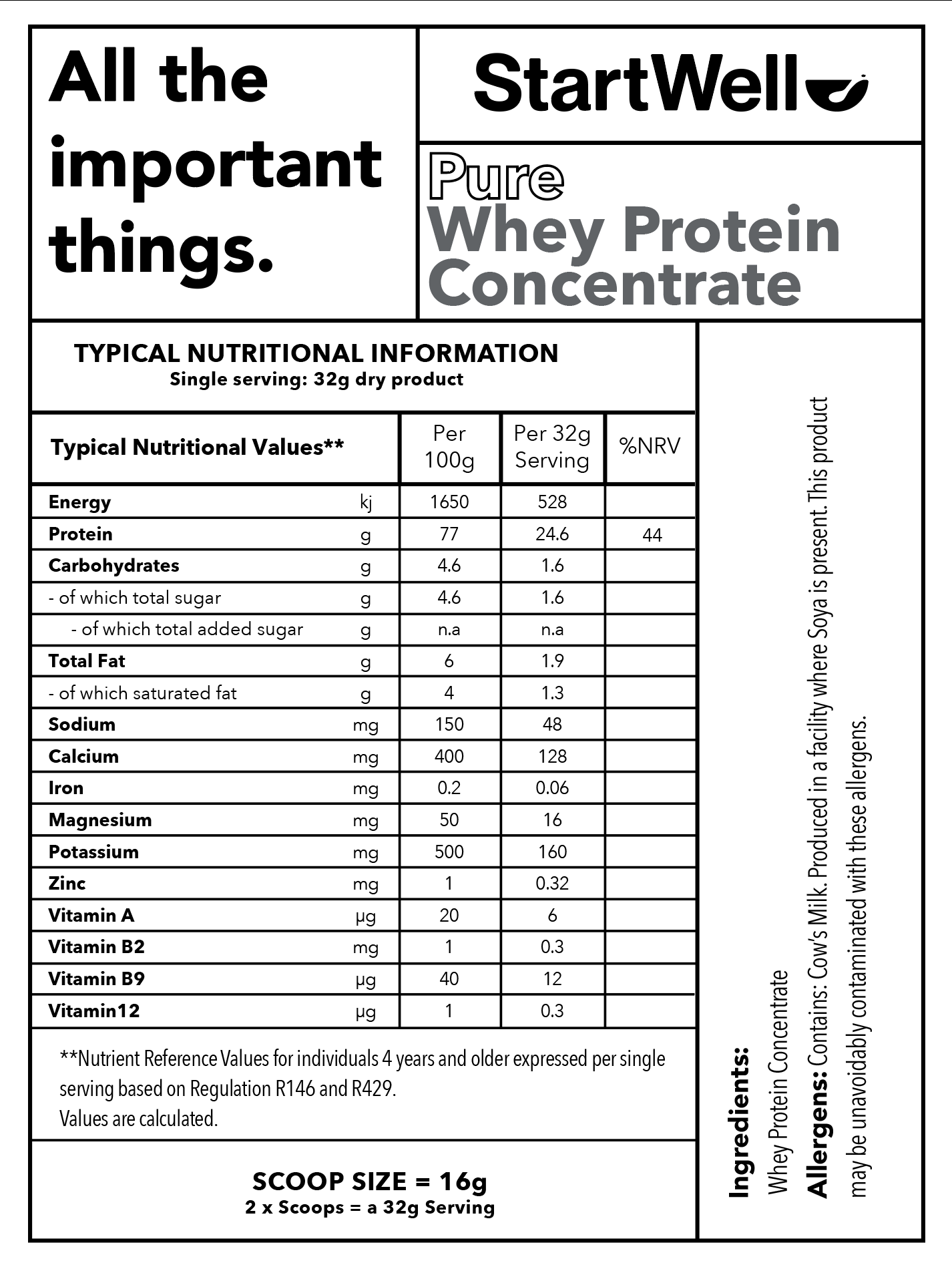 StartWell Pure Whey Protein Concentrate • Premium Pure Whey Protein Powder. (1 Kg Tub)