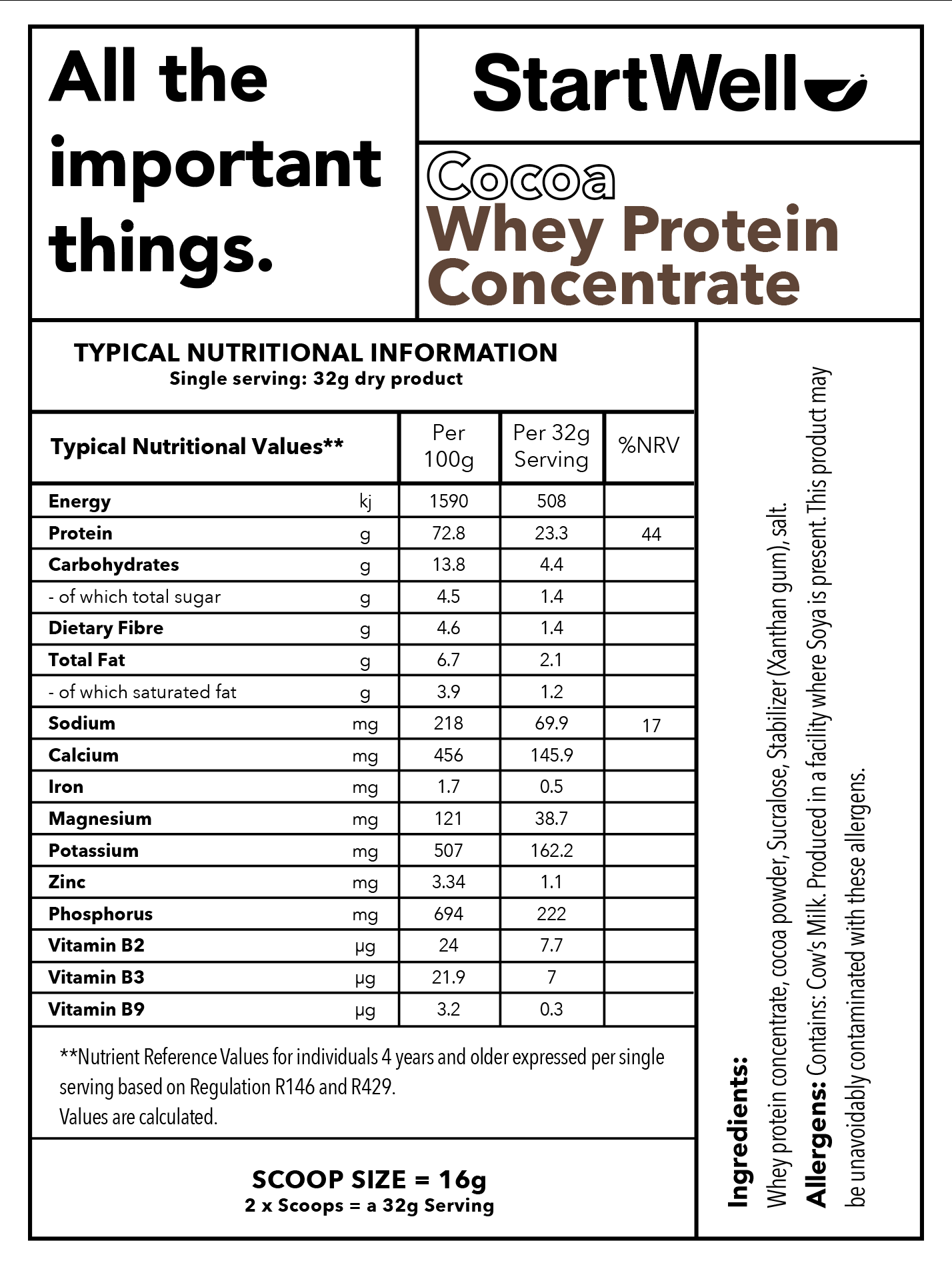 StartWell Cocoa Whey Protein Concentrate • Premium Cocoa Whey Protein Powder. (1 Kg Tub)